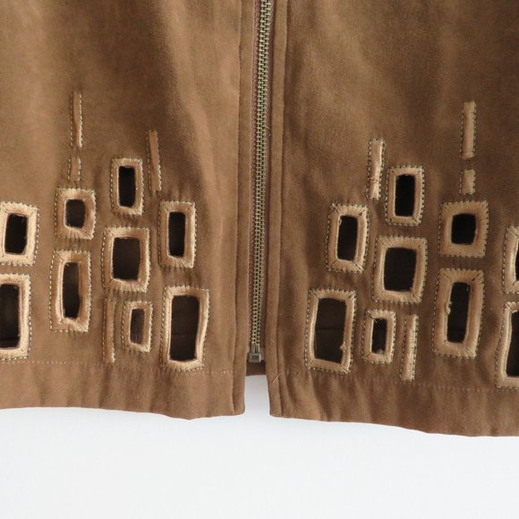 BOB MACKIE Wearable Art Tile Cut Out Mole Skin Zip Front Jacket - Size M - Picture 9 of 14